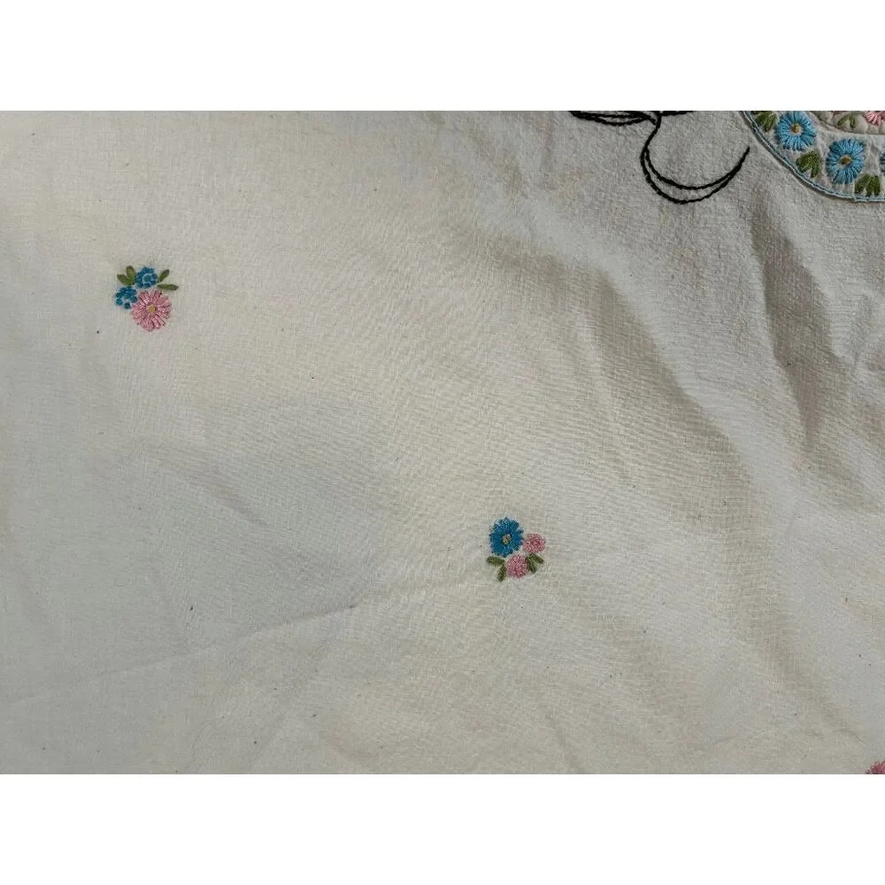 Handmade Full Front Cream Flower Embroidered Apron, Pocket, Detailed, Unique